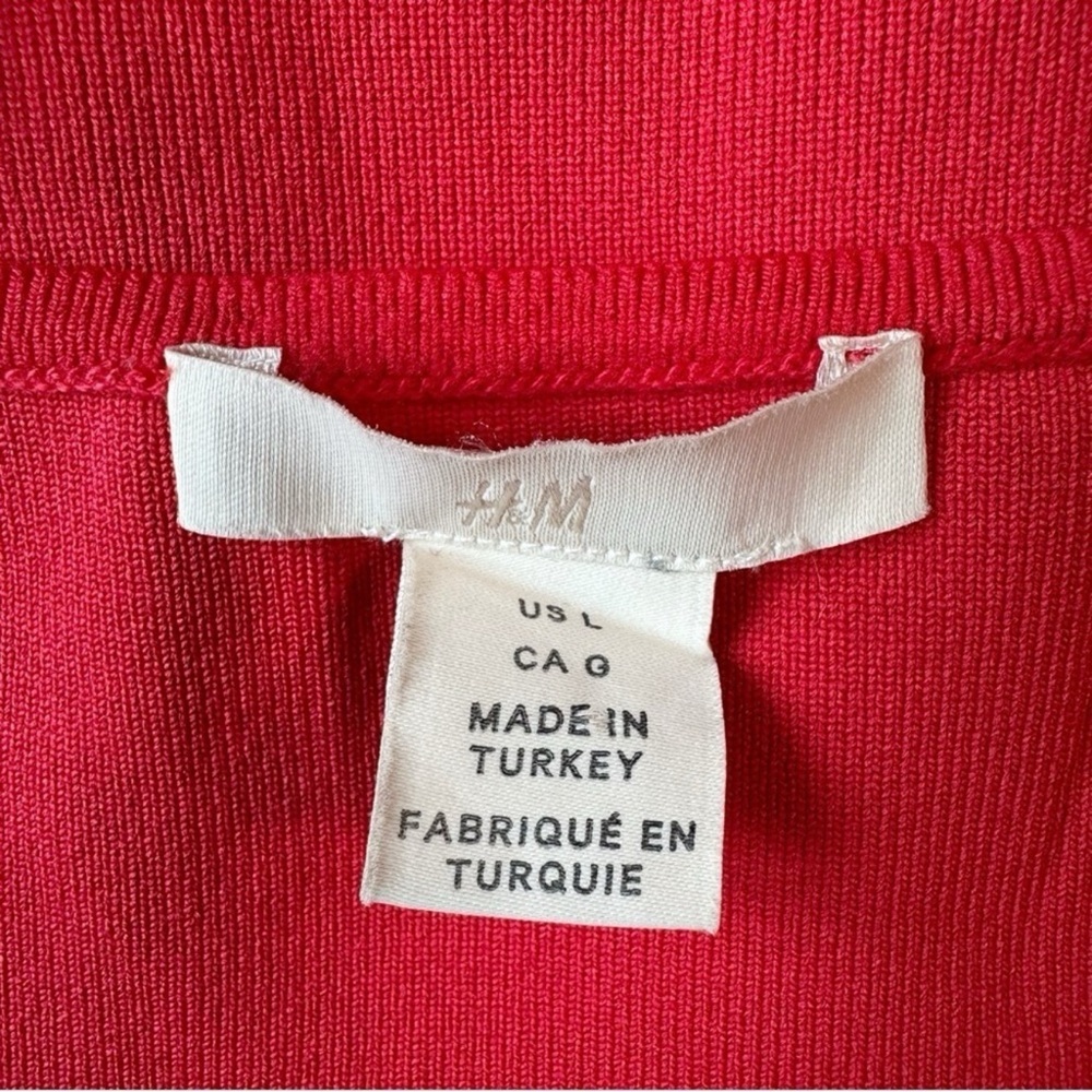 H&M Women Red Ribbed Cross Back Crop Top LARGE Preppy Bodycon Contemporary - Picture 7 of 8